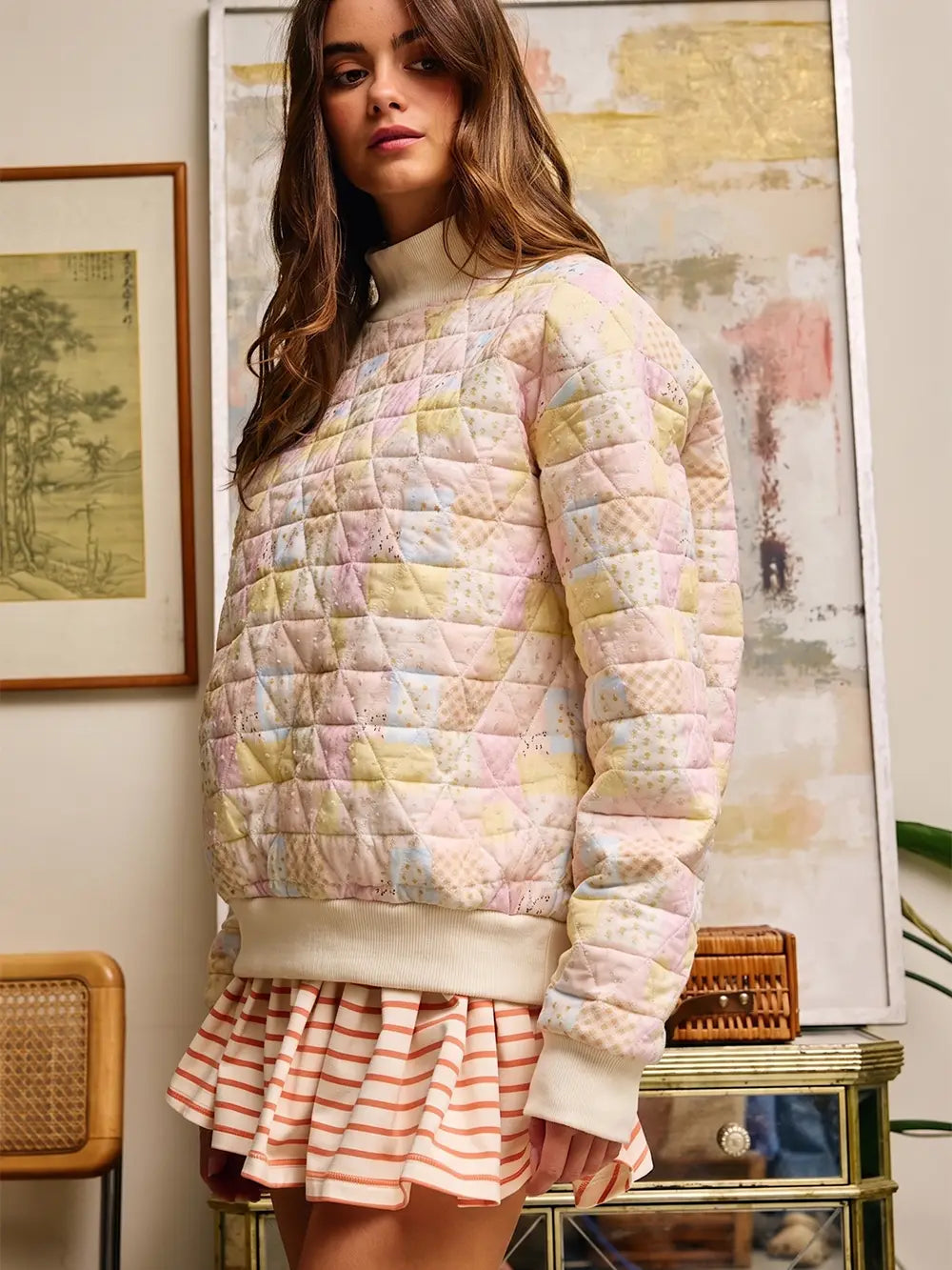 Quilted Pastel Patchwork Pullover