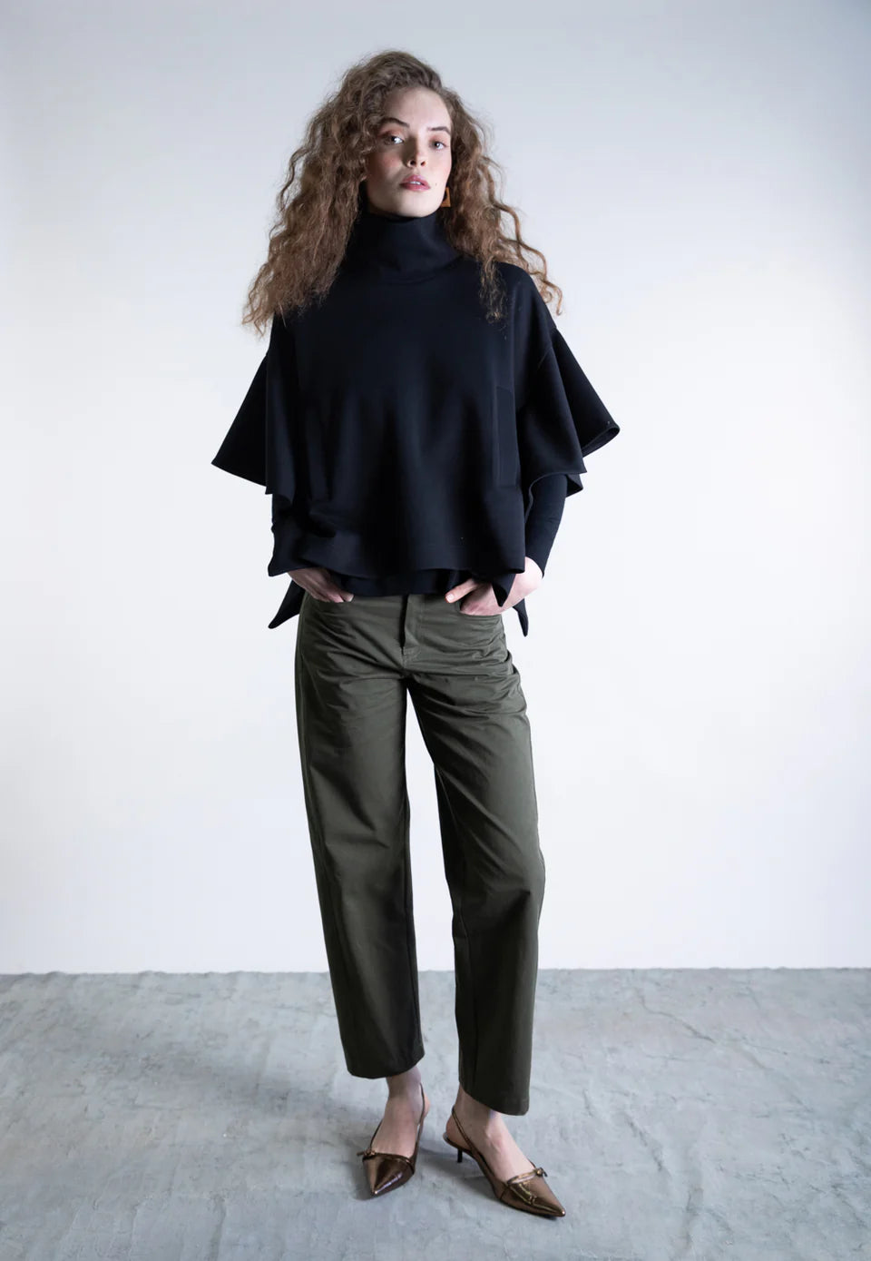 Structured Batwing Poncho - Black