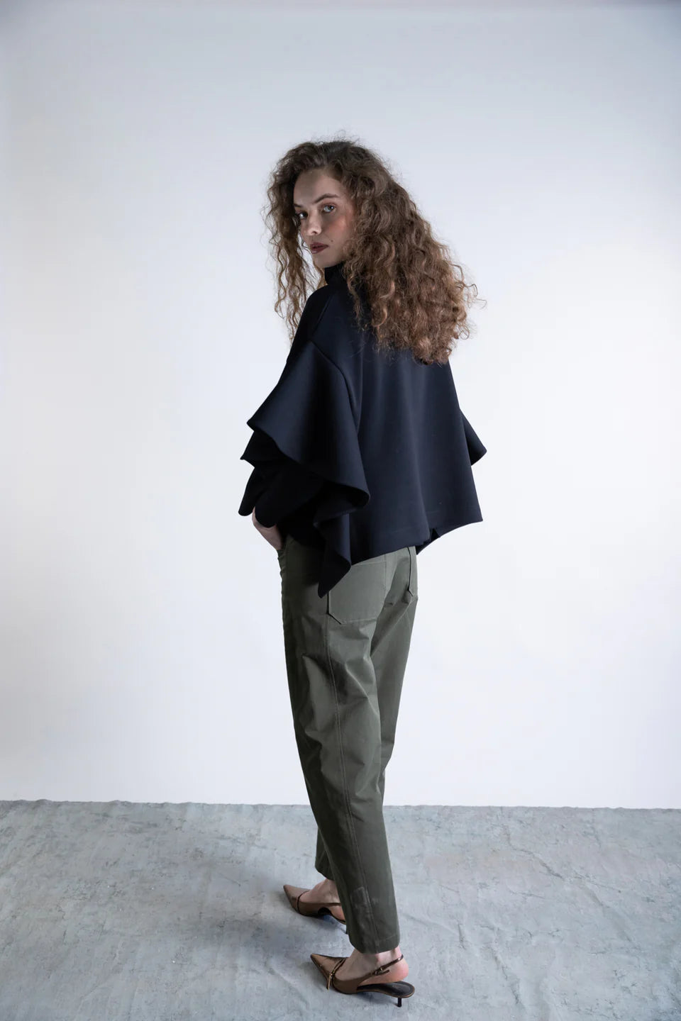 Structured Batwing Poncho - Black