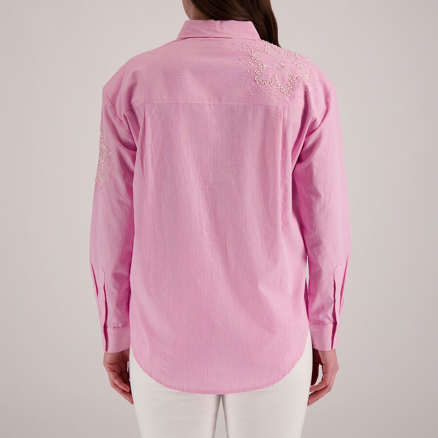 Pink Stripe Embellished Button Down