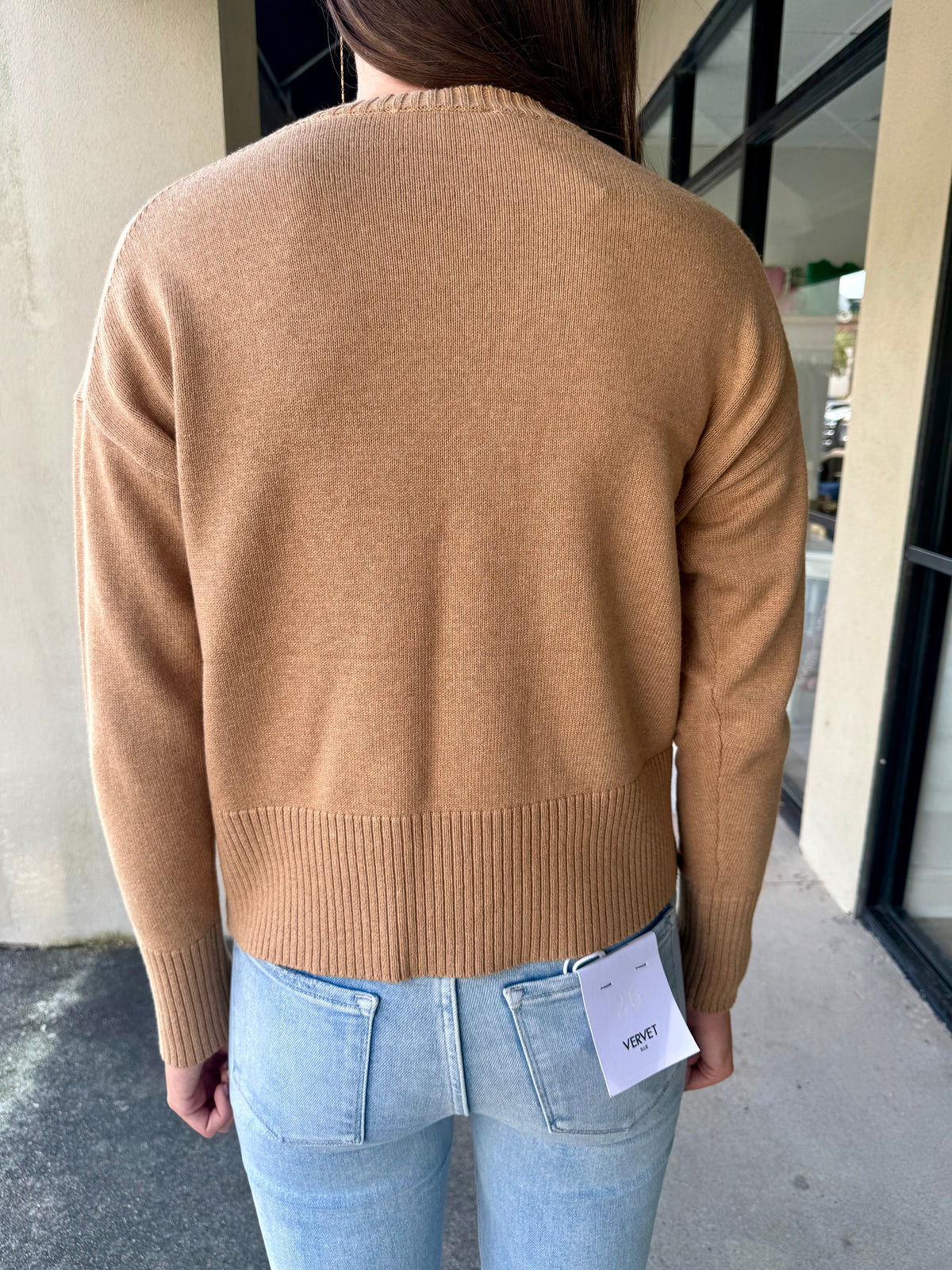 Camel Crew Neck Sweater w/Front pockets