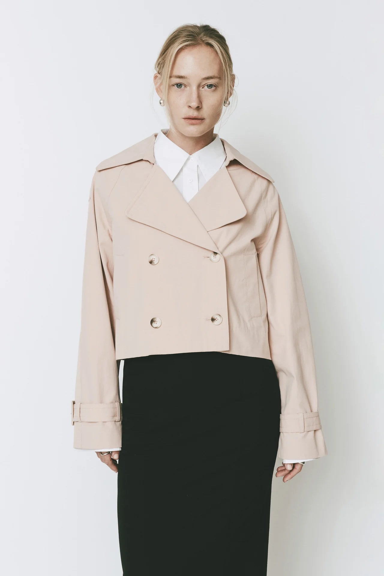 Honore Cropped Trench Coat - Khaki