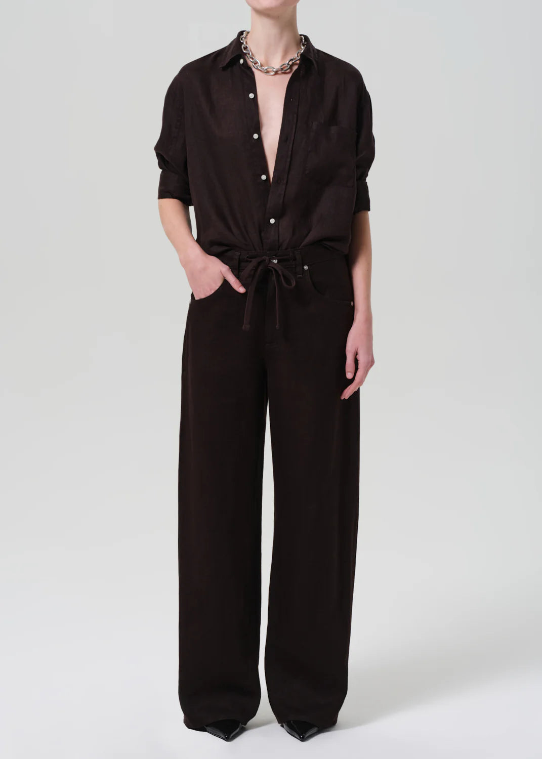 Brynn Drawstring Trouser - Chocolate Linen