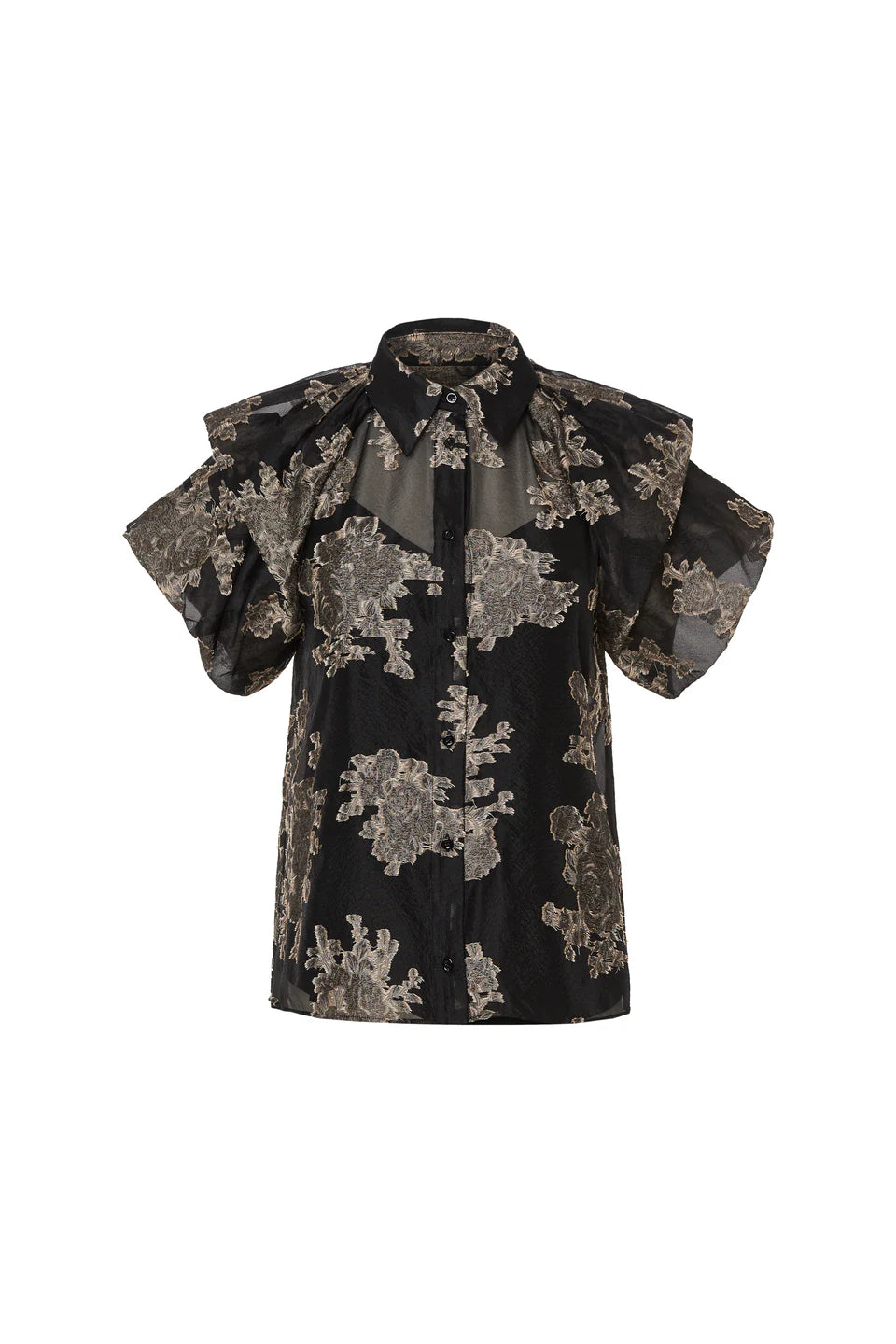 Silver Bloom Double Layer Tulip Sleeve Blouse