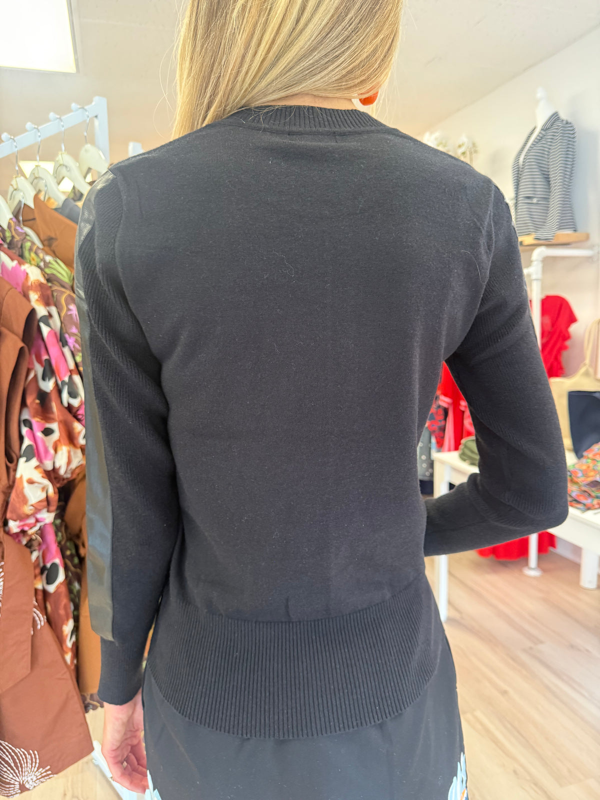 Black Sweater w/Leather Sleeve Detail