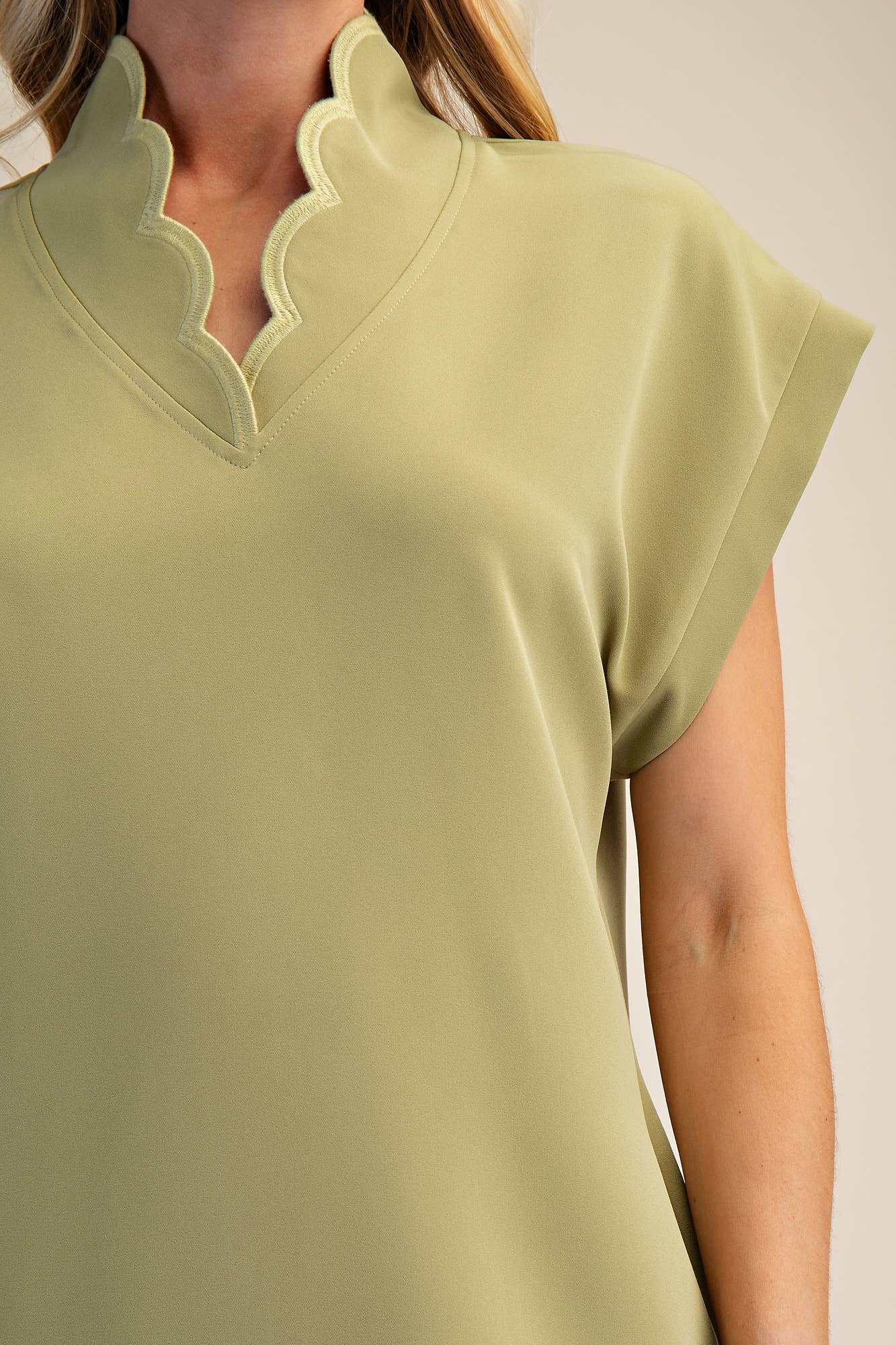 Scallop V-Neck Mini Dress