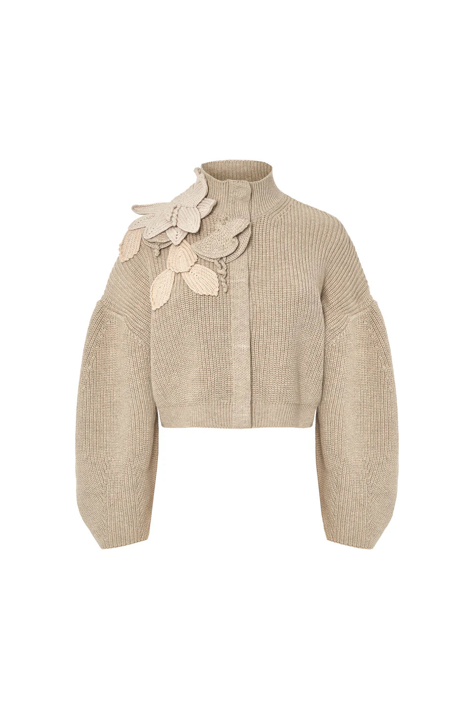 Funnel Neck Cardigan with Floral Detail