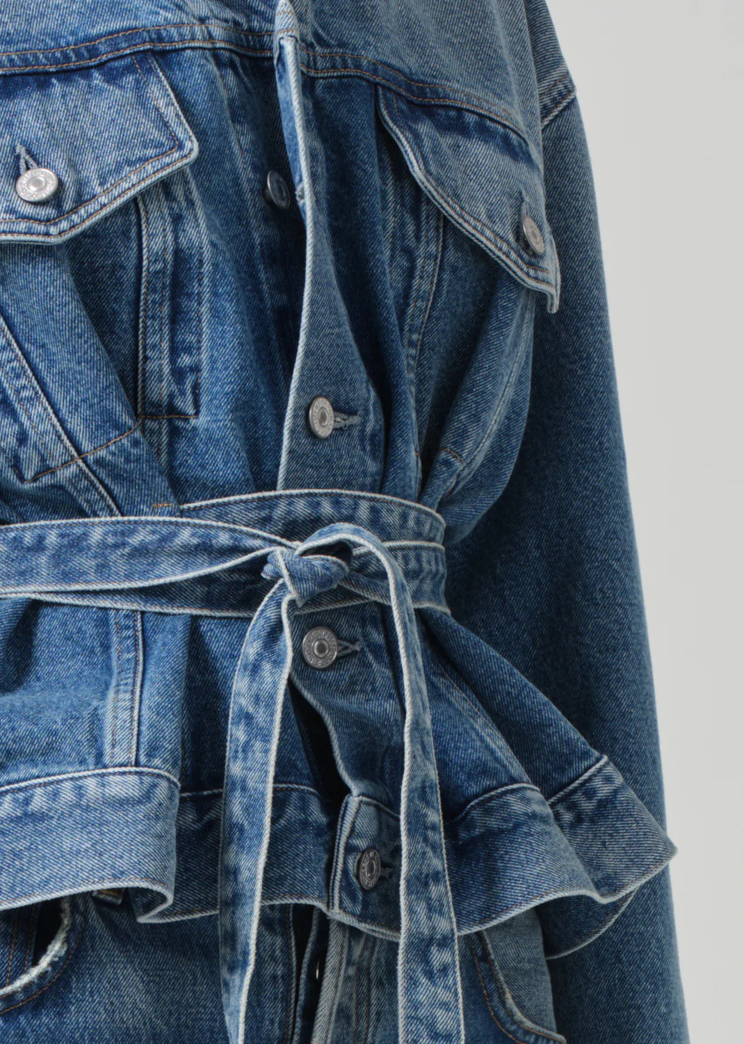 Leela Belted Denim Peplum Jacket - Cabazon