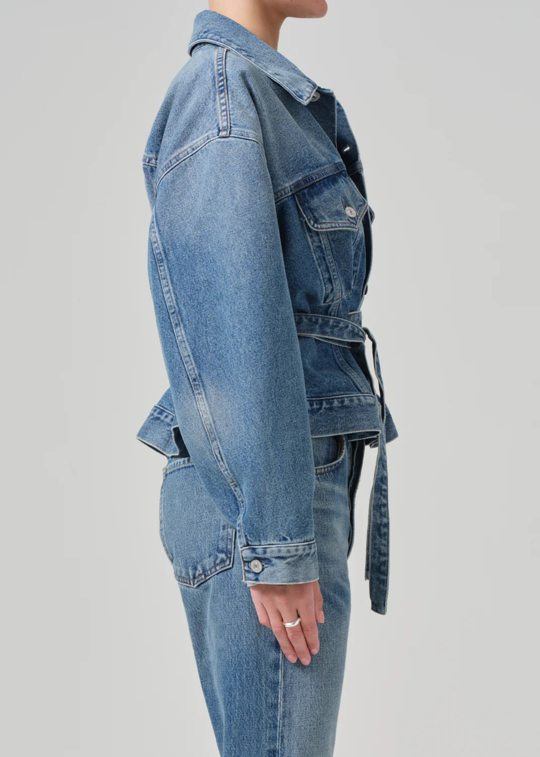 Leela Belted Denim Peplum Jacket - Cabazon