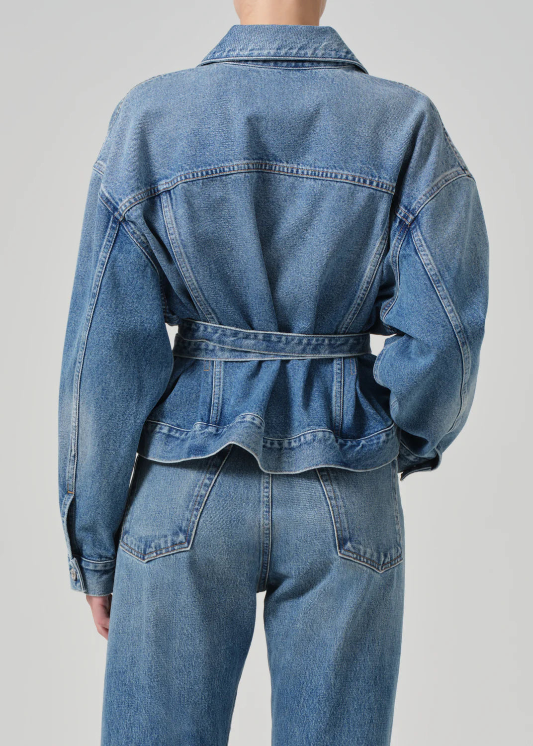 Leela Belted Denim Peplum Jacket - Cabazon