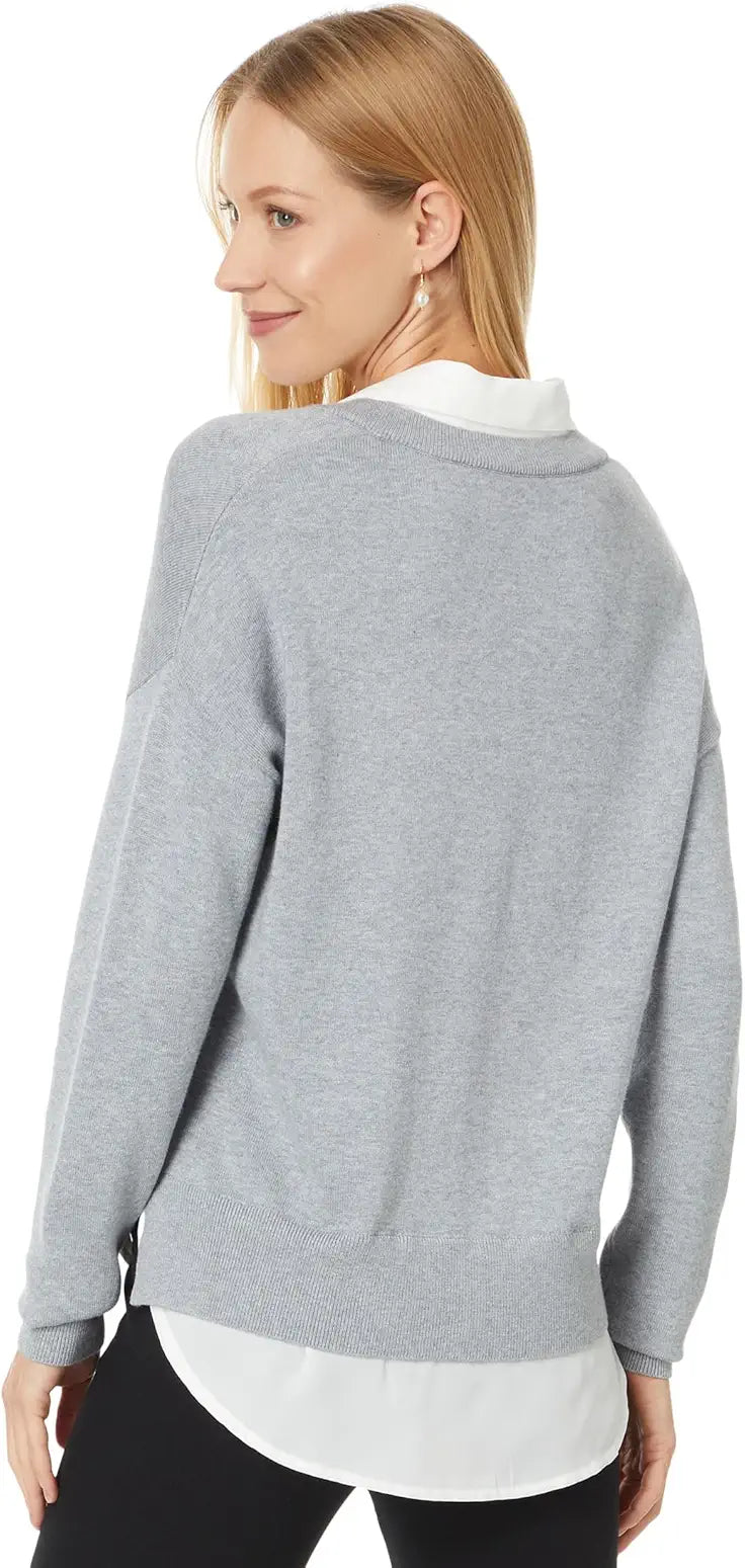 V Neck Layer Sweater - Grey