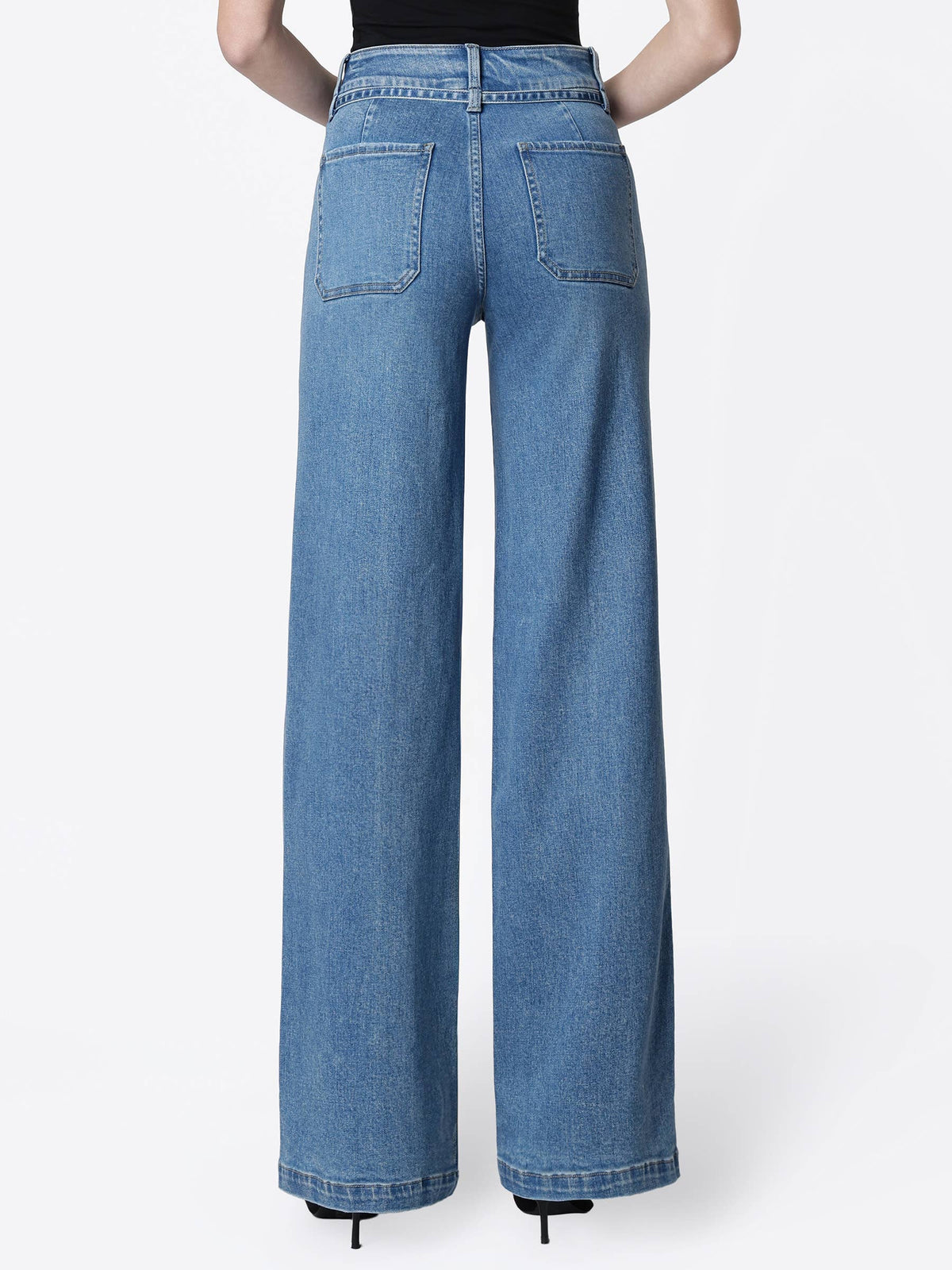 Super High Rise Tie Waist Band Wide Leg Jeans