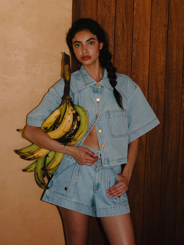 Celene Denim Shorts - Stonewash Blue