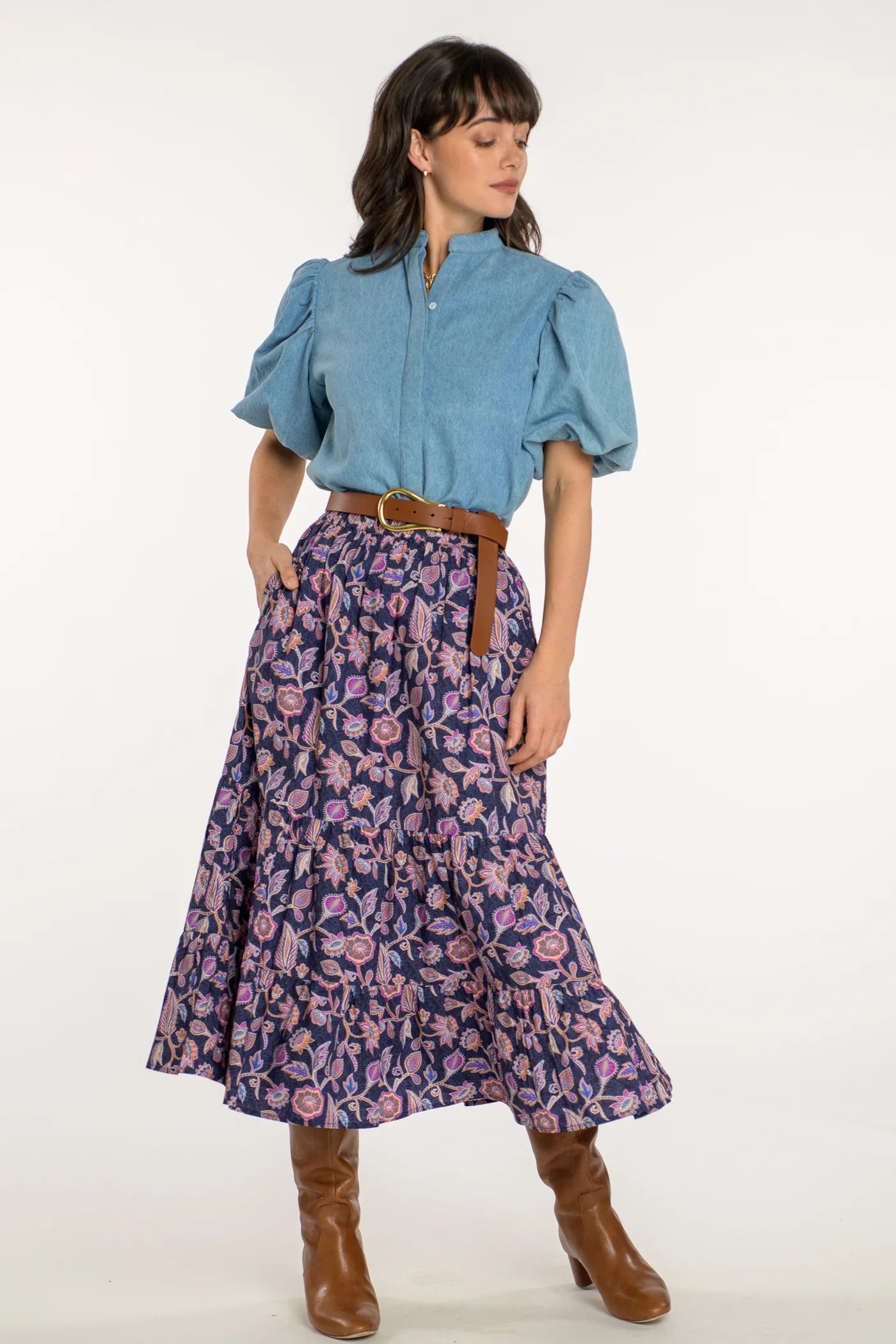 Surrey Skirt - Navy Cactus Flower