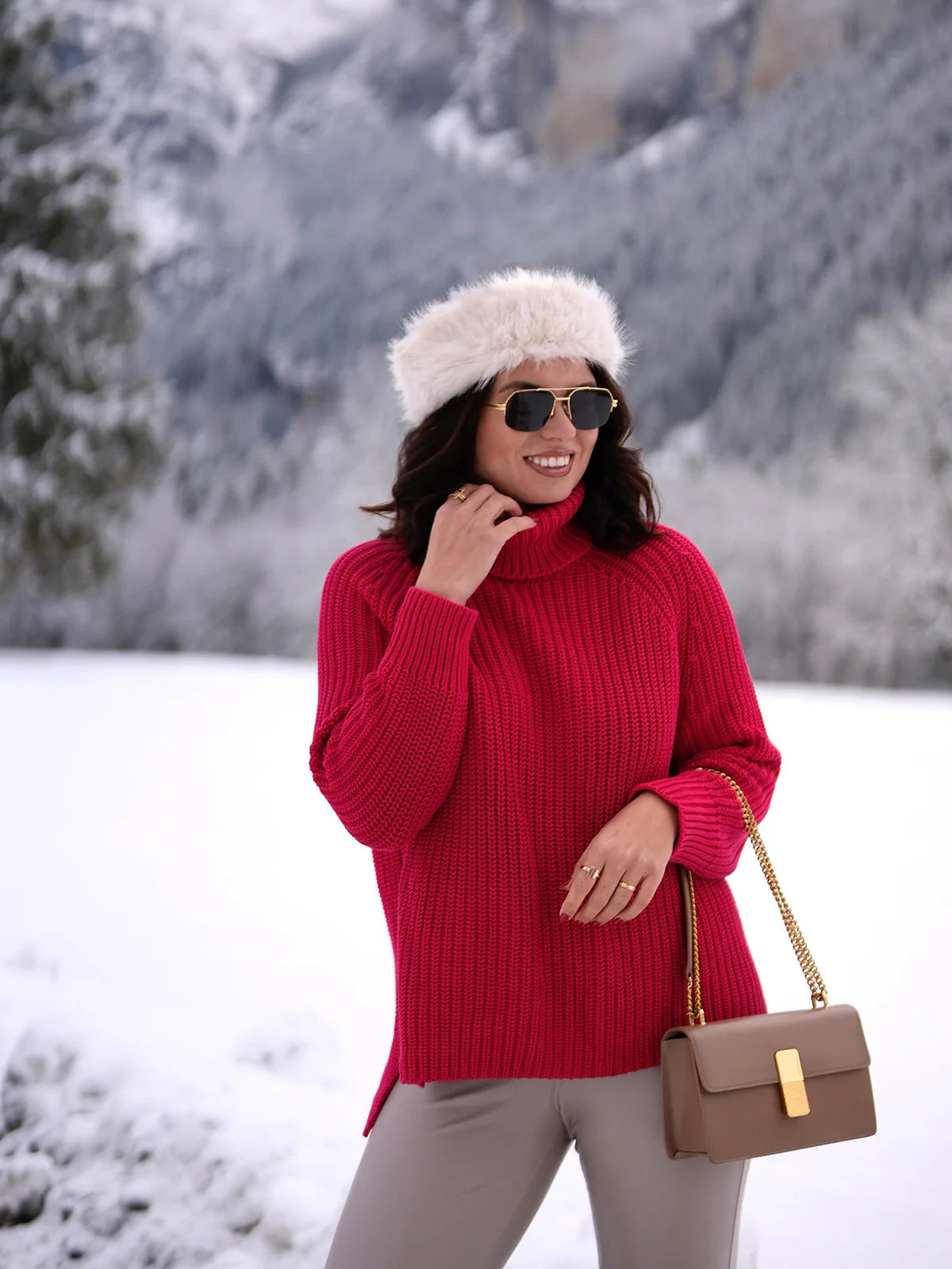 Stella Turtleneck Pullover - Cherry Red