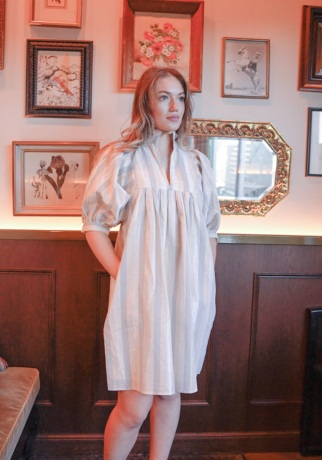 High Neck Dress - Desert Metallic Stripe