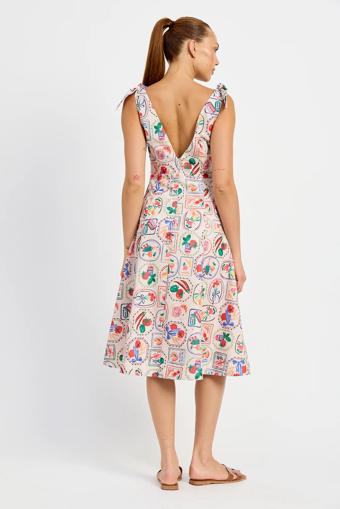Nayeli Midi Dress - Linen Red Multi