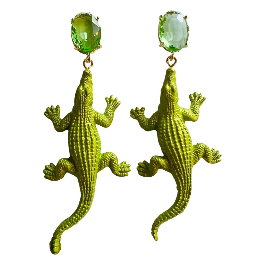 Lime/Green Crystal Alligator Earrings