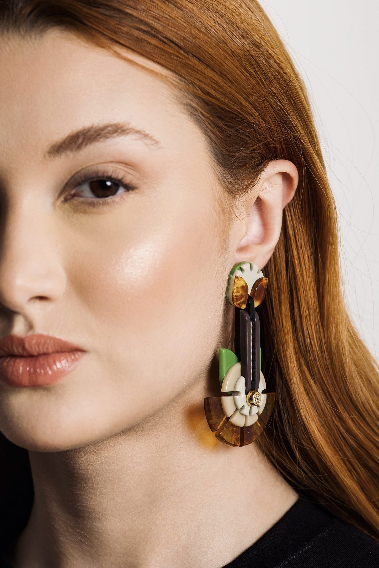 Earring Pending Geo Flower - Granite Caramel