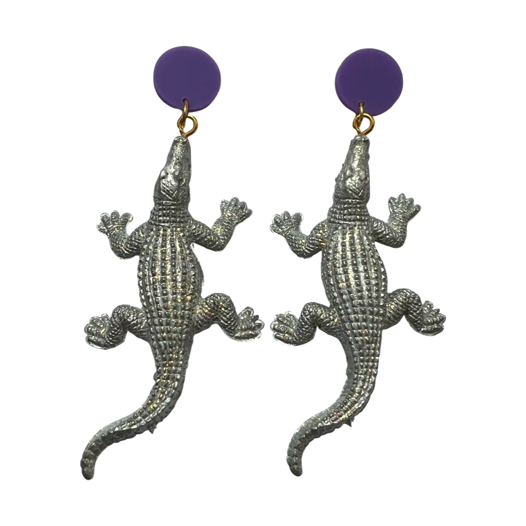 Silver/Purple Alligator Earrings