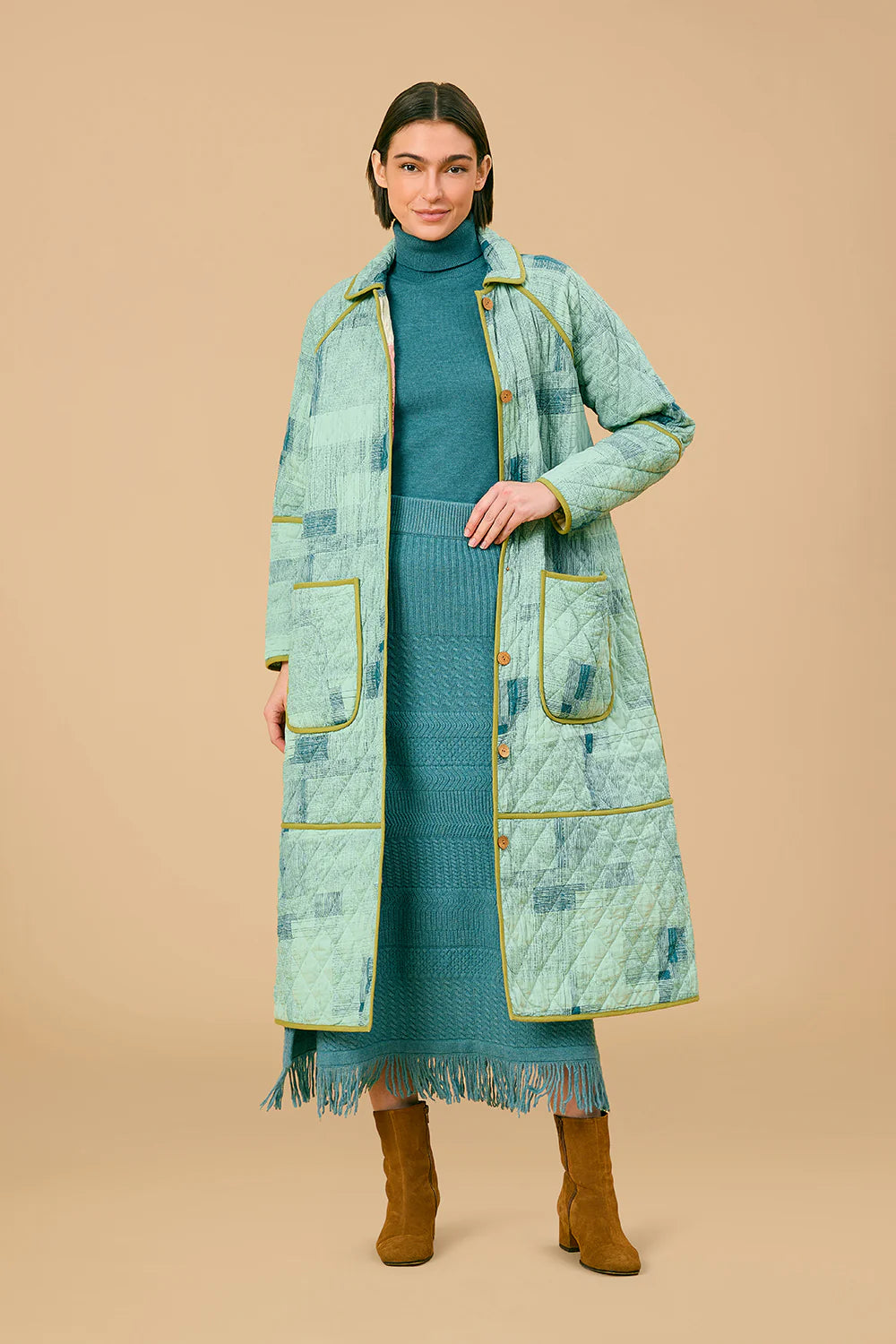 Quilted Reversible Coat - Blue Print/Cottage