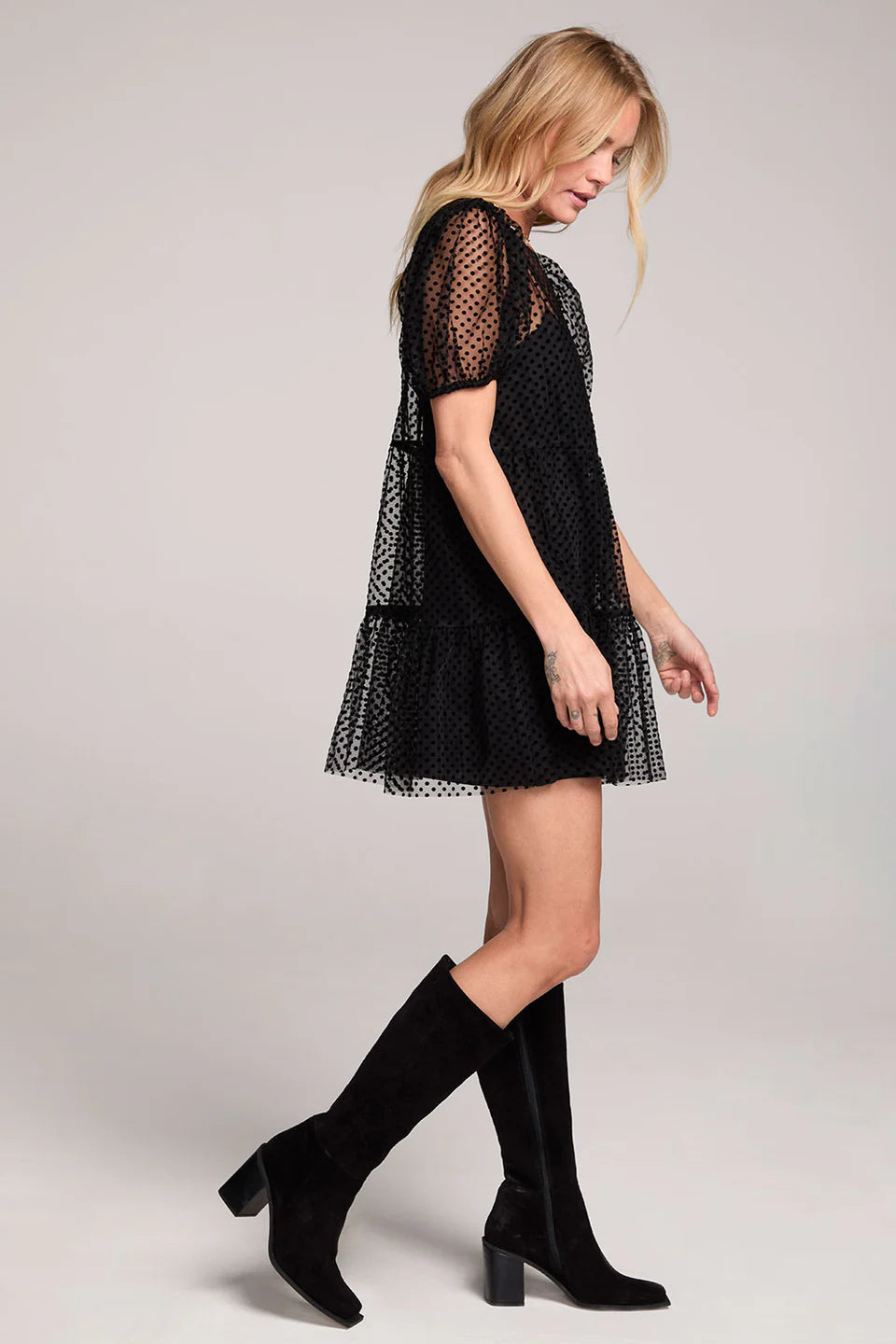 Yaz Mini Dress - Black Dot