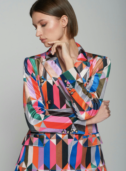 Geometric Velvet Blazer