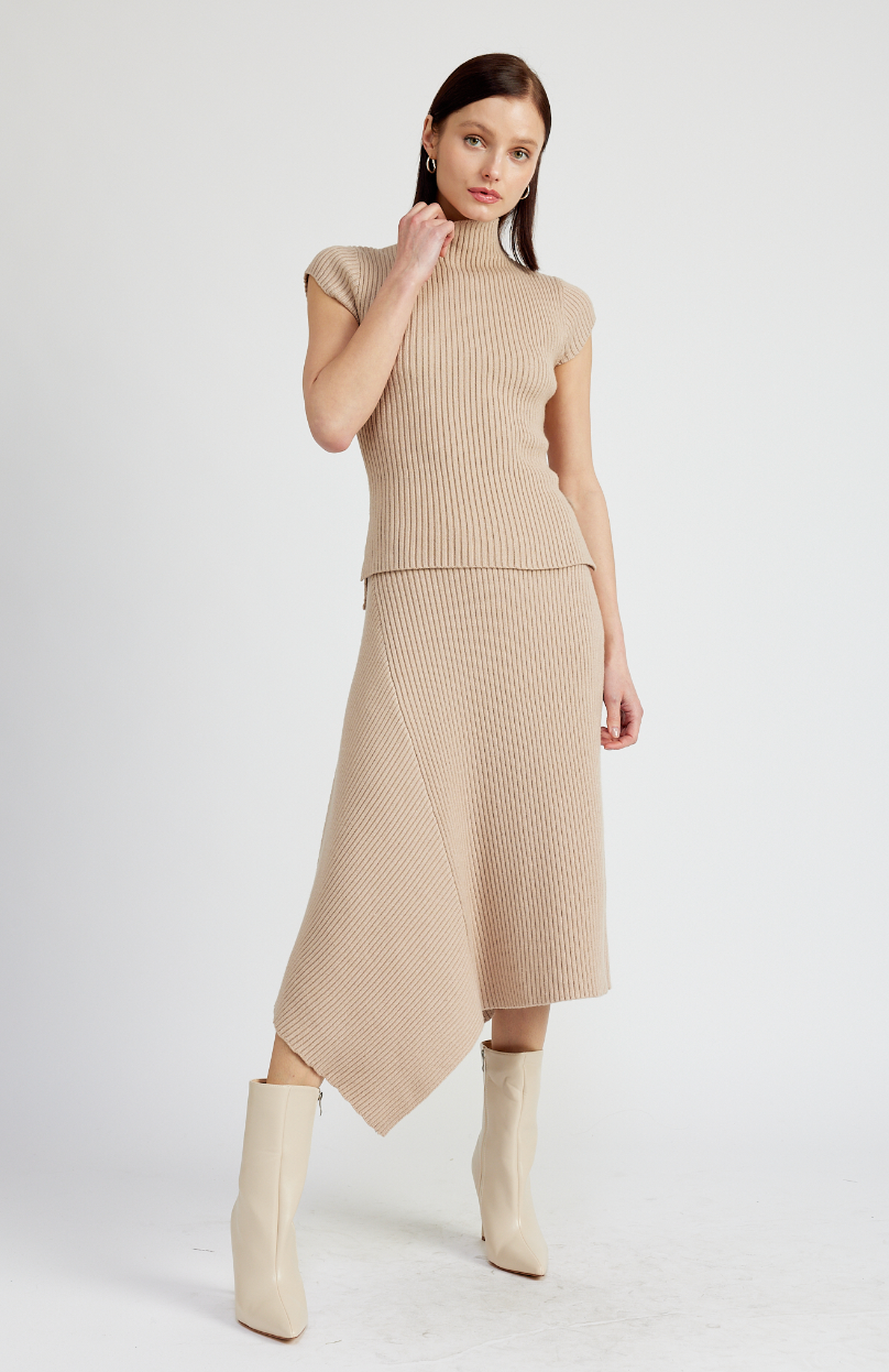 Elaine Ribbed Midi Skirt - Taupe