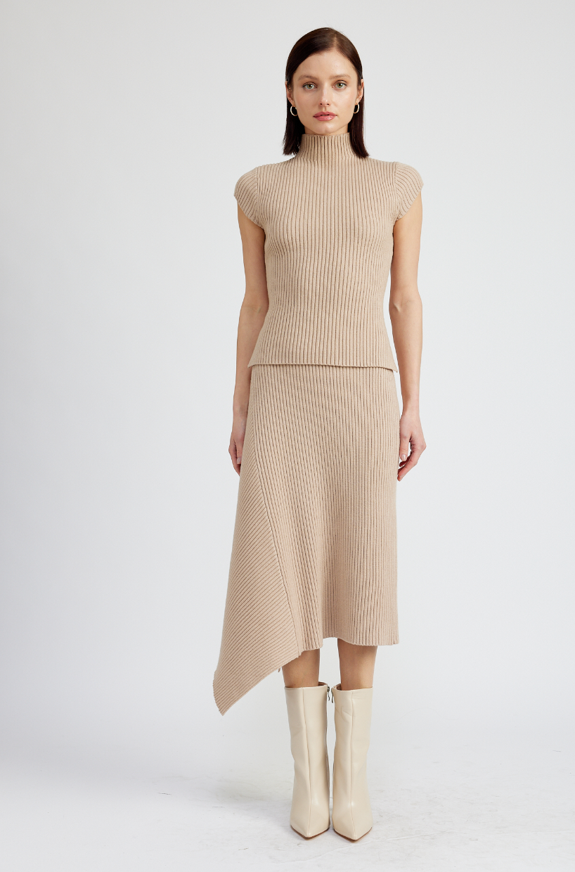 Elaine Ribbed Midi Skirt - Taupe