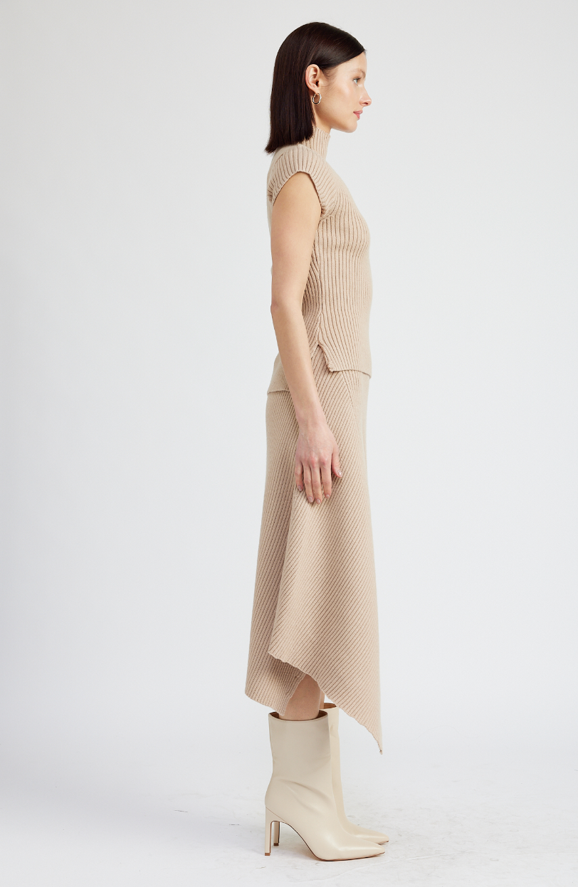 Elaine Ribbed Midi Skirt - Taupe