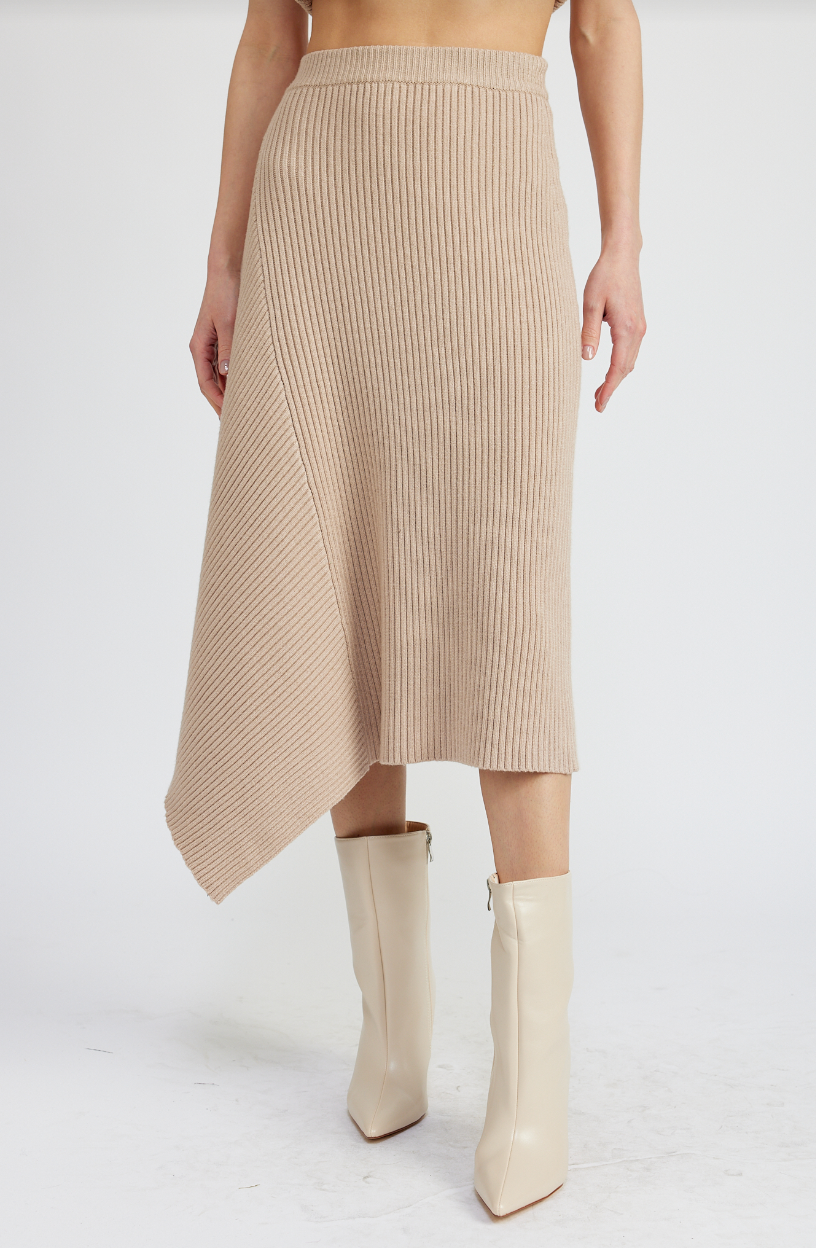 Elaine Ribbed Midi Skirt - Taupe