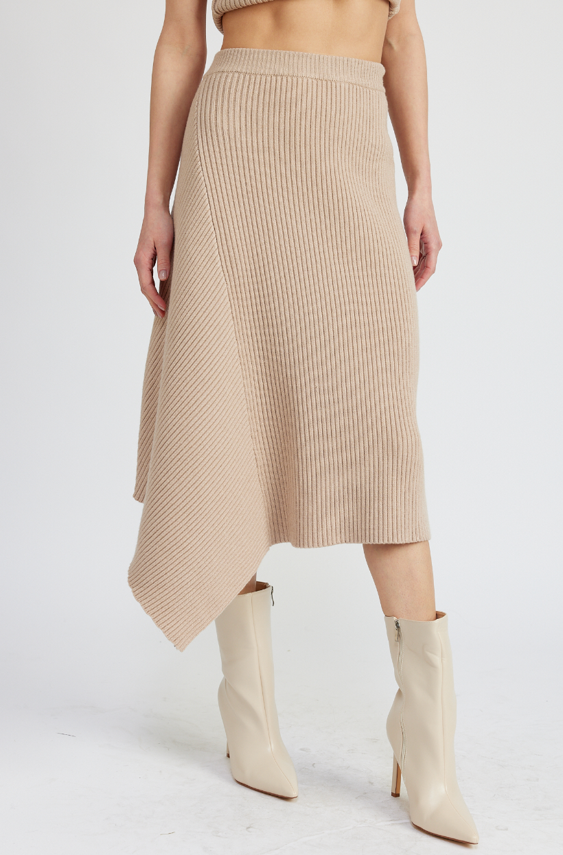 Elaine Ribbed Midi Skirt - Taupe