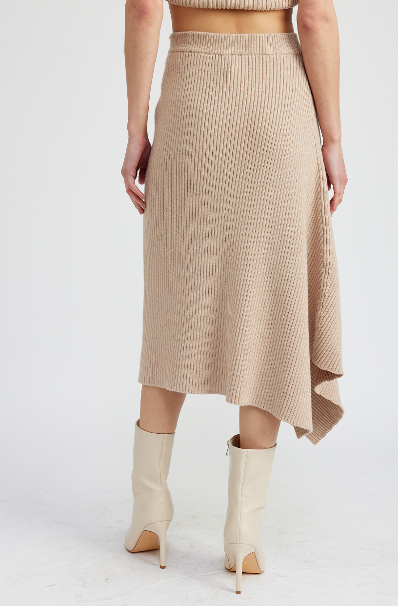 Elaine Ribbed Midi Skirt - Taupe