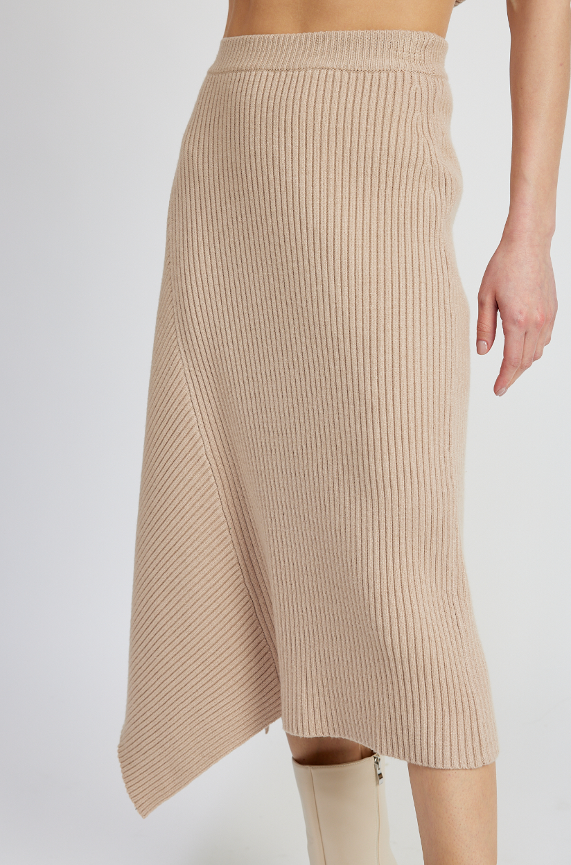 Elaine Ribbed Midi Skirt - Taupe