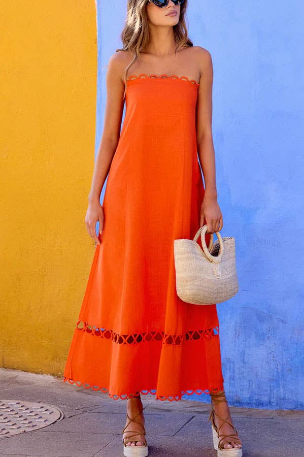 Strapless Dress with Circular Cutout Hem Detail