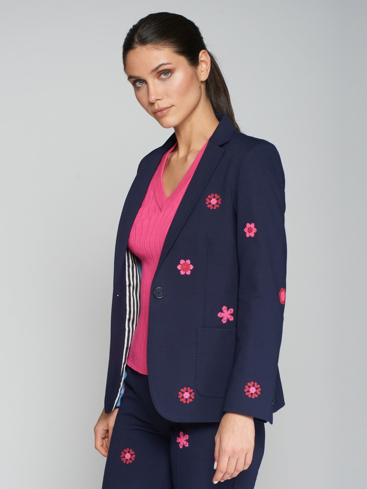 Navy Blazer w/Pink Flowers