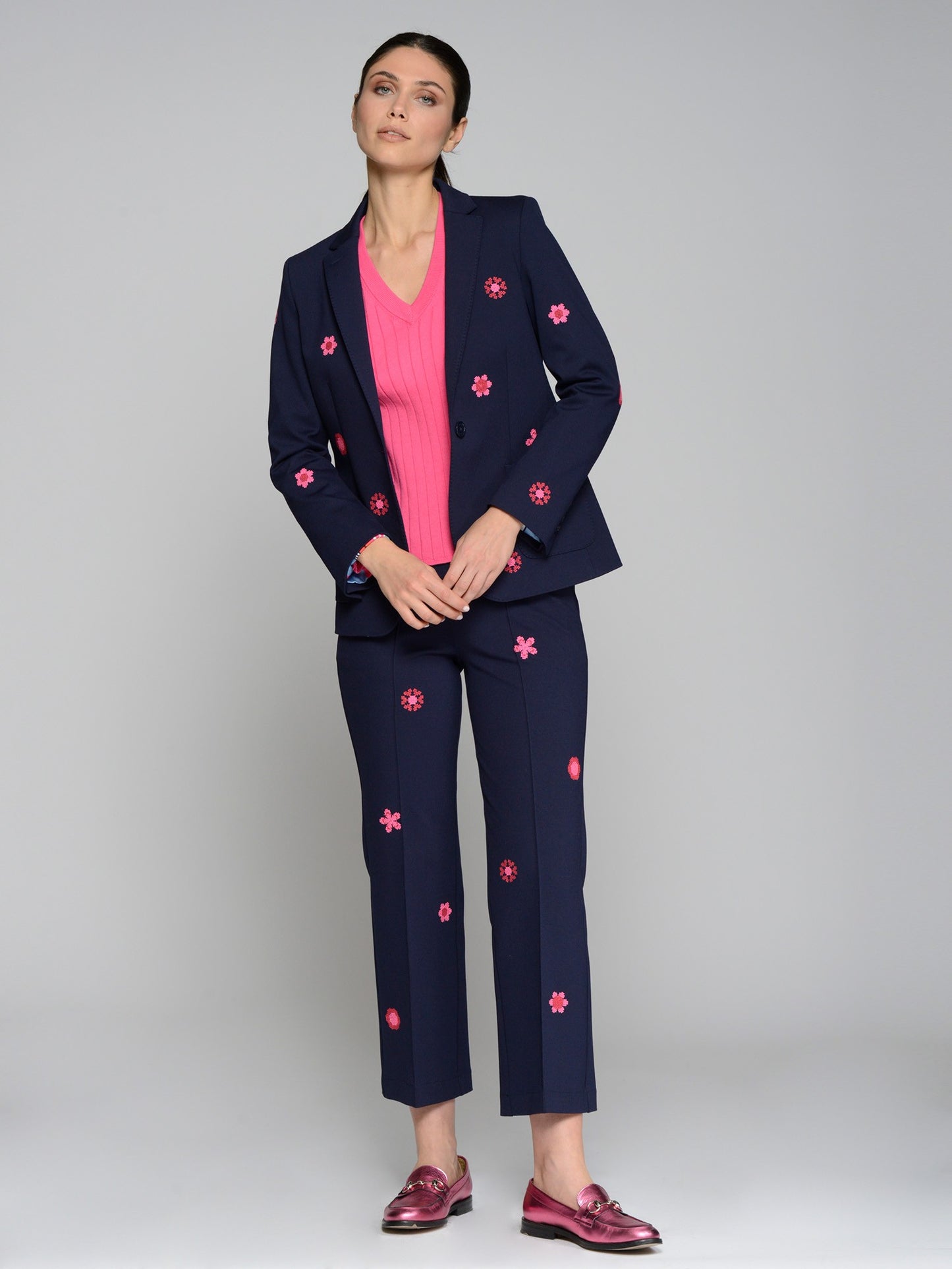 Navy Blazer w/Pink Flowers