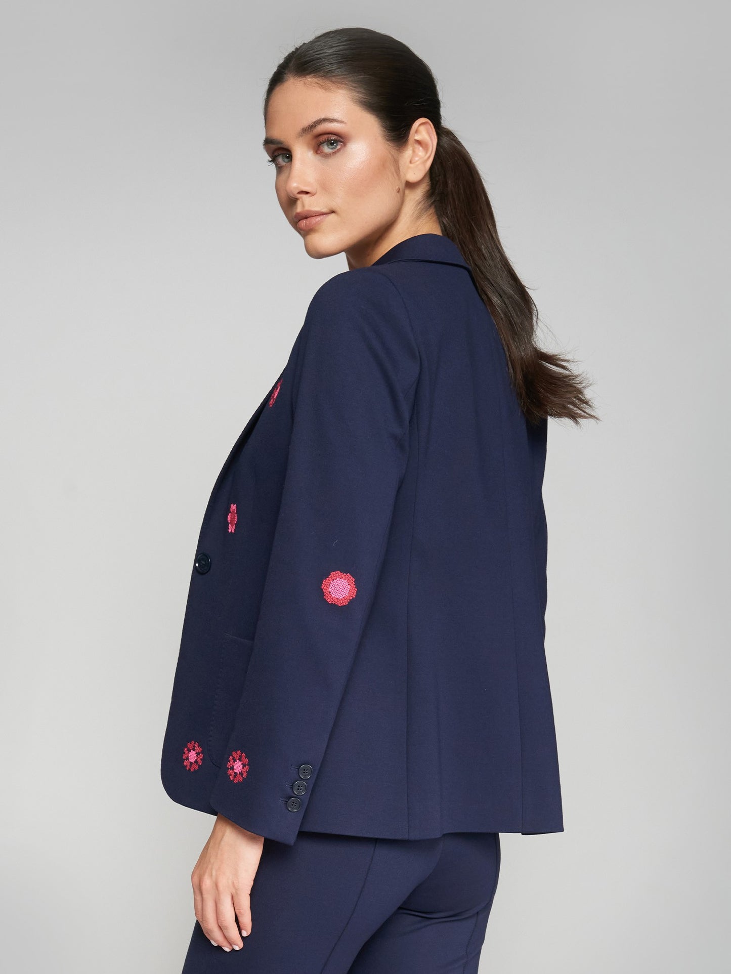 Navy Blazer w/Pink Flowers