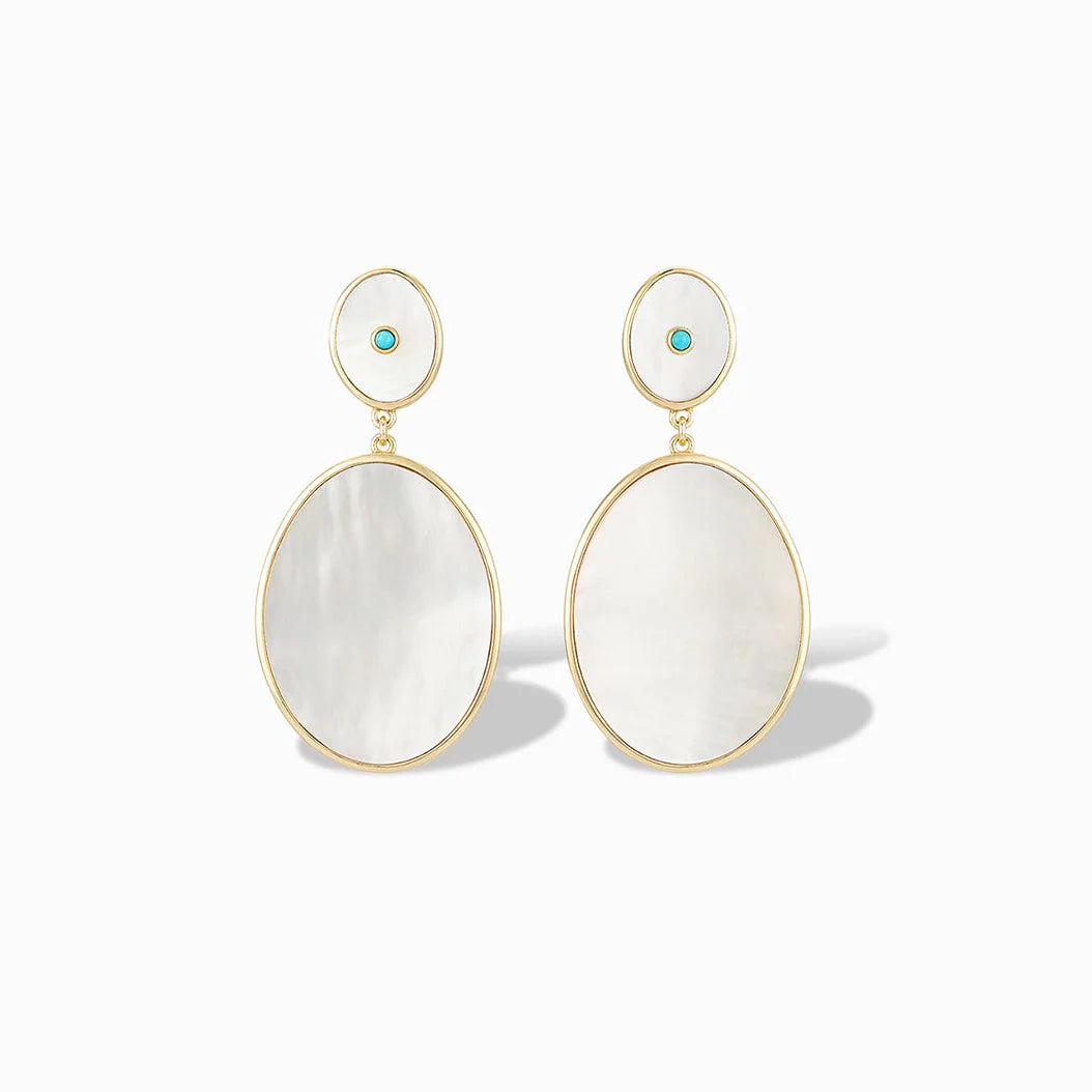 Olympic Drop Earrings - Mother of Pearl + Sleeping Beauty Turquoise
