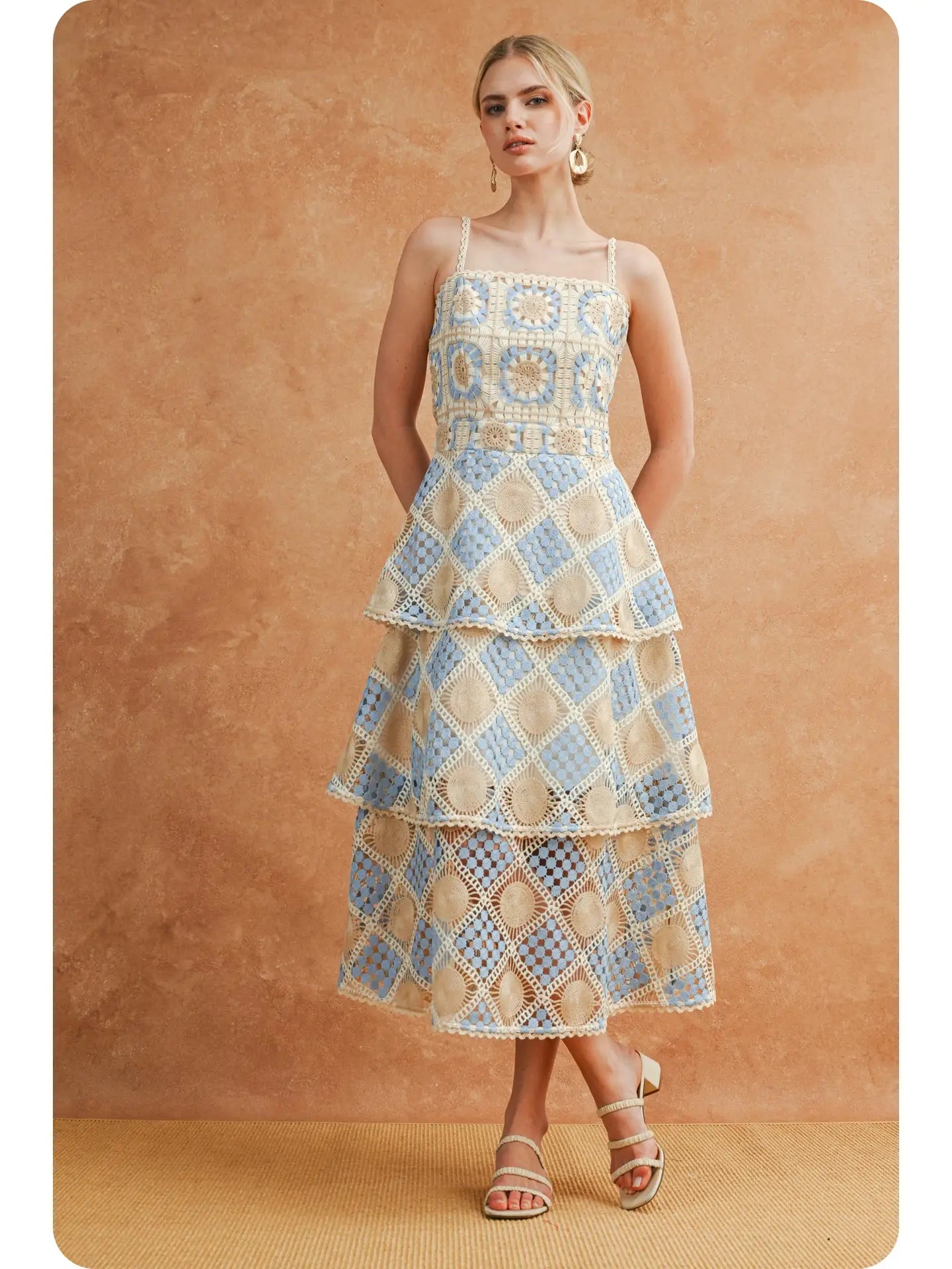 Two Tone Crochet Midi Dress