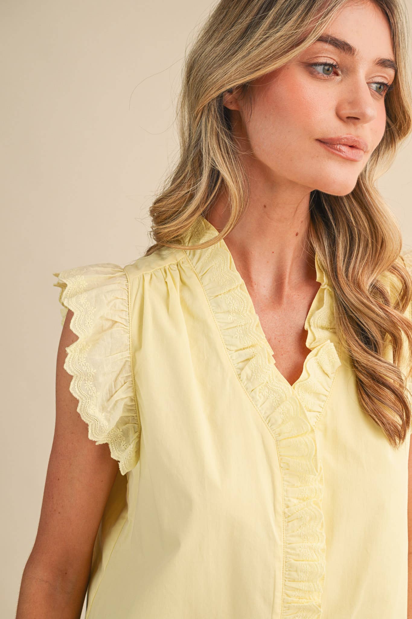 Lace Trim Top - Lemon Drop