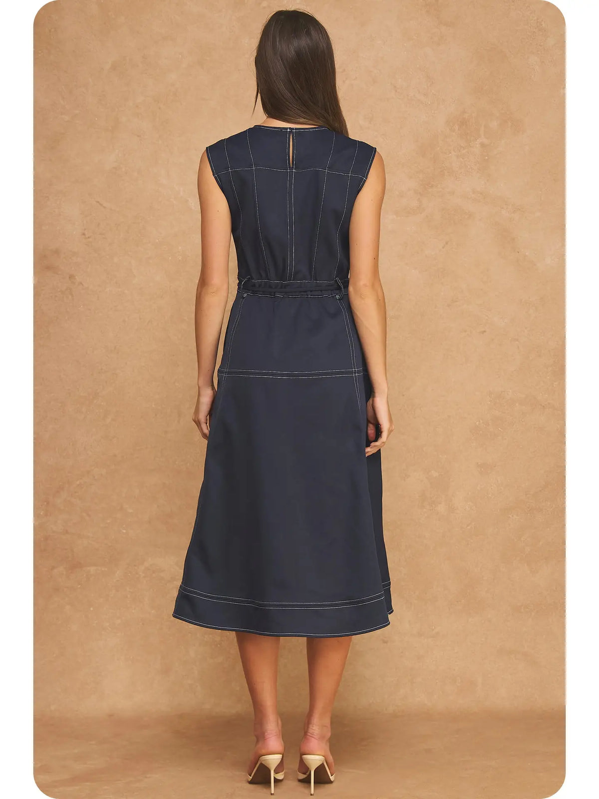 Navy slvls Midi Dress w/Belt