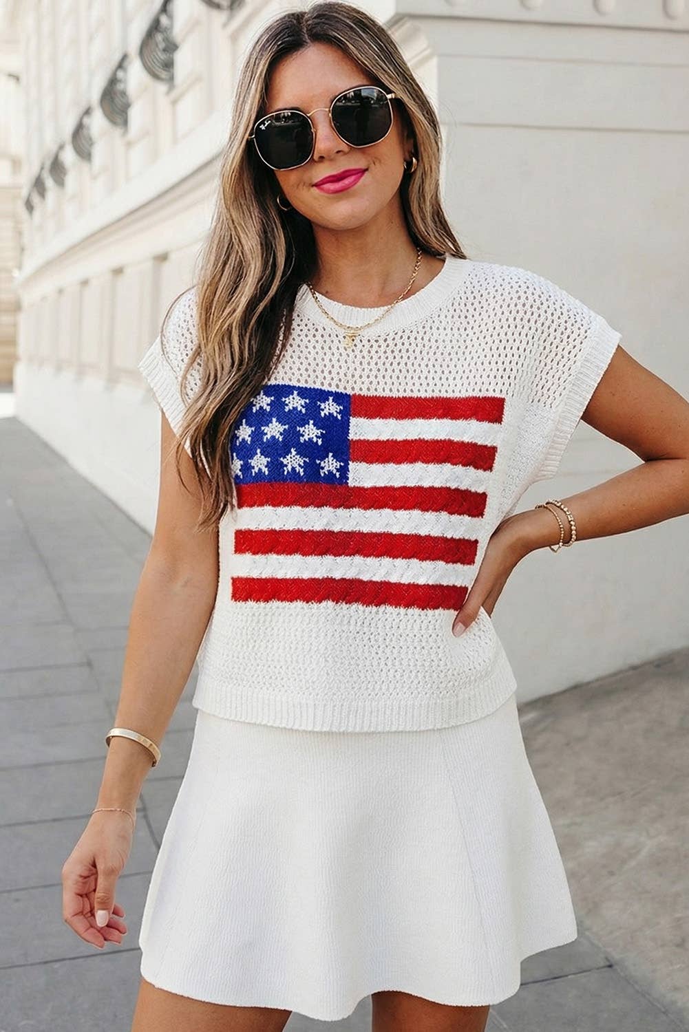 USA Short Sleeve Sweater Top