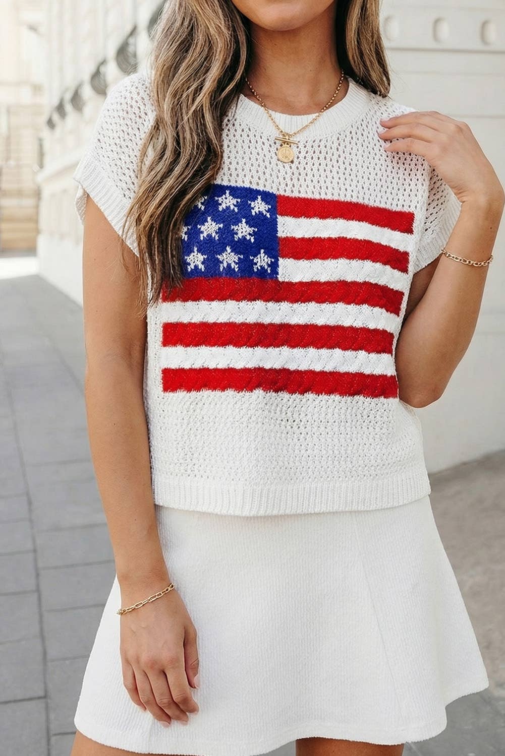 USA Short Sleeve Sweater Top