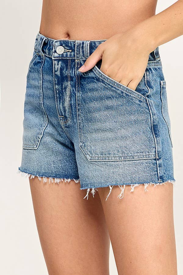 High Rise Patch Pocket Denim Shorts
