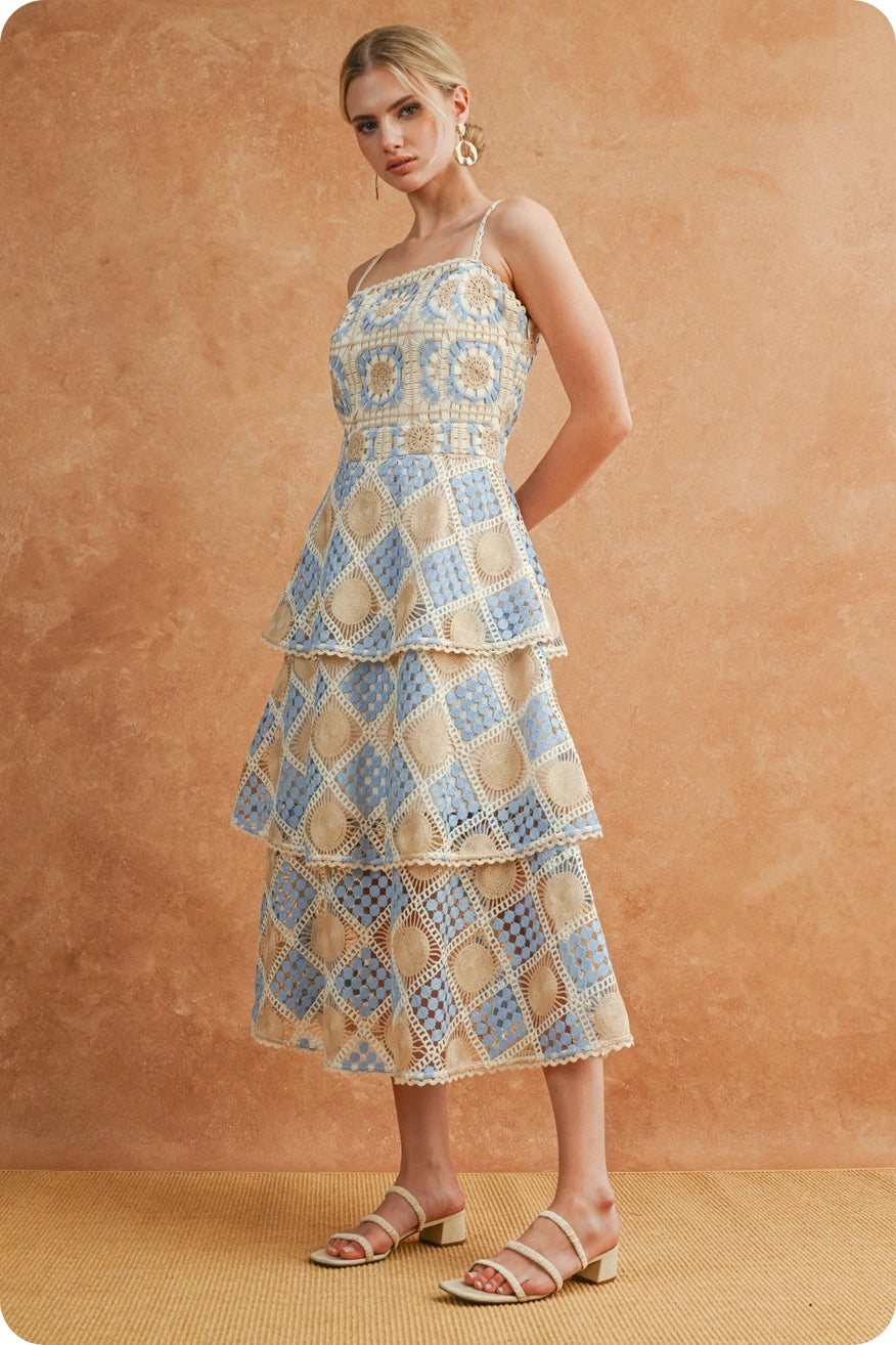 Two Tone Crochet Midi Dress