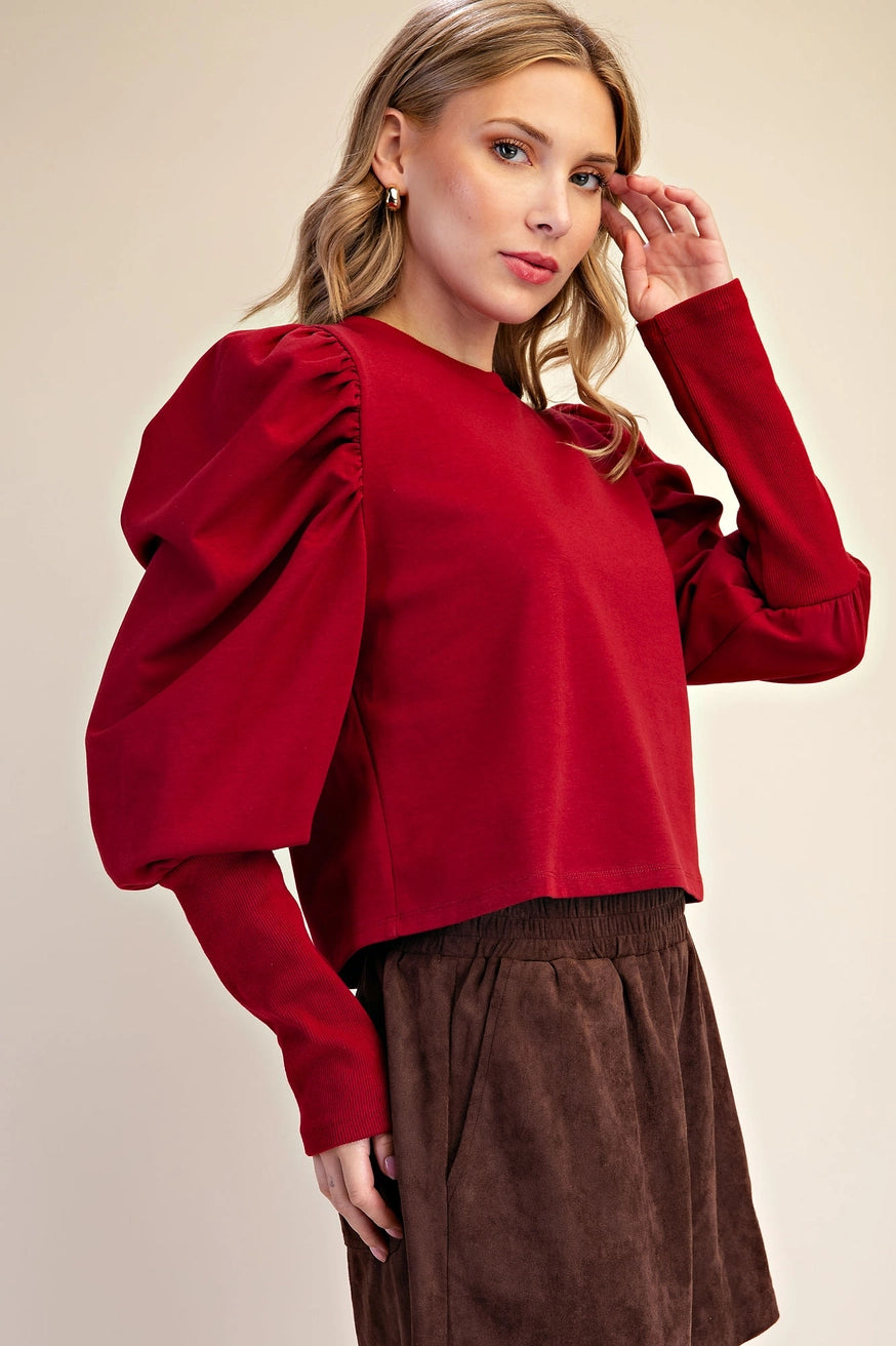 Puff Rib L/S Top - Burgundy