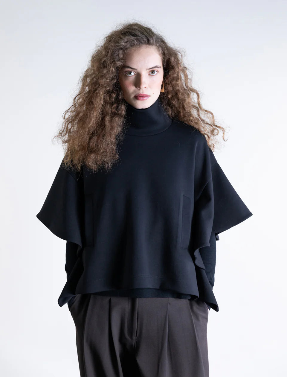 Structured Batwing Poncho - Black