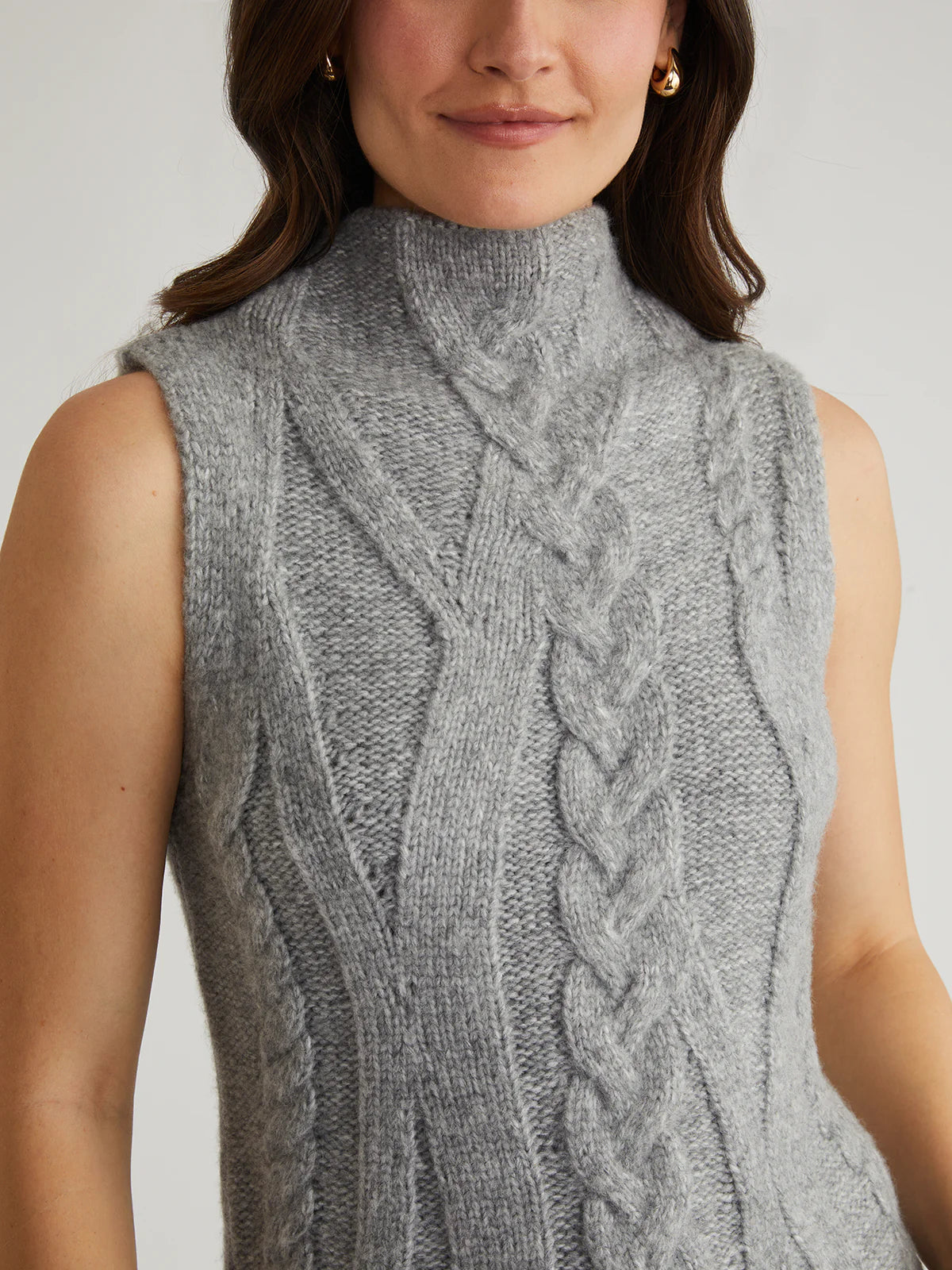 kendall Funnel Neck Cable Vest - Smoke Grey