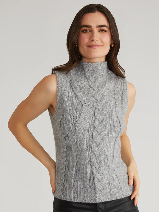 kendall Funnel Neck Cable Vest - Smoke Grey